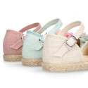 Linen canvas girl espadrille shoes for ceremony with lace and flower design.