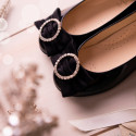 LUXURY Girl Ballet flat shoes with velvet bow with crystals in patent leather.