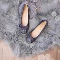 LUXURY Girl Ballet flat shoes with velvet bow in leather with glitter.