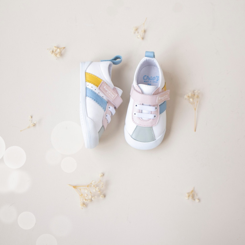 Blanditos Sneakers Bambini Prime Calzate Da Crios | Doppia Chiusura A Strappo | Misura 22 | Colore Bianco E Rosa | Suola Flessibile, Punta Larga, Drop Zero