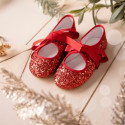 SOFT RED GLITTER little Girl Mary Jane shoes angel style.