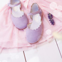 Girl Mary Jane shoes in LILAC soft suede leather with waves design.