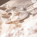 PRE-ORDER. Ceremony Mary Jane shoes in nappa leather in ivory color with flowers.