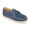 Suede leather kids nautical shoes espadrille style.