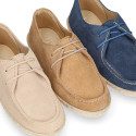 Suede leather kids nautical shoes espadrille style.