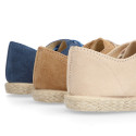 Suede leather kids nautical shoes espadrille style.