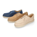 Suede leather kids nautical shoes espadrille style.