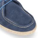 Suede leather kids nautical shoes espadrille style.