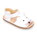 Kids Okaa Flex Menorquina sandal in nappa leather with Mouse design.