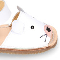 Kids Okaa Flex Menorquina sandal in nappa leather with Mouse design.