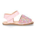 Kids Okaa Flex Menorquina sandal in glitter leather.