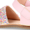 Kids Okaa Flex Menorquina sandal in glitter leather.