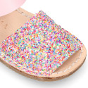 Kids Okaa Flex Menorquina sandal in glitter leather.