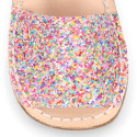 Kids Okaa Flex Menorquina sandal in glitter leather.