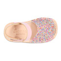 Kids Okaa Flex Menorquina sandal in glitter leather.