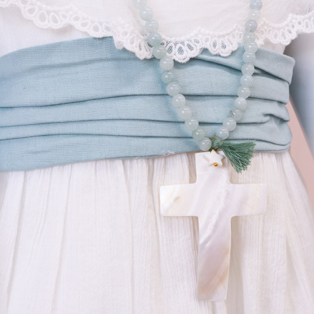 Girl's necklace with Mother of Pearl Cross for communion.