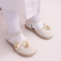 CEREMONY Linen canvas espadrille shoes with Ribbon and Flower design.