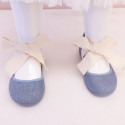 Girl LINEN canvas Ballet Flat shoes or Mary Jane shoes angel style with big ribbon closure.