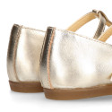Girl T-BAR Mary Jane shoes in gold Nappa leather.