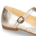 Girl T-BAR Mary Jane shoes in gold Nappa leather.