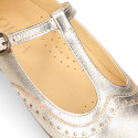 Girl T-BAR Mary Jane shoes in gold Nappa leather.