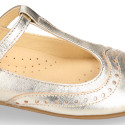 Girl T-BAR Mary Jane shoes in gold Nappa leather.