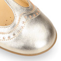 Girl T-BAR Mary Jane shoes in gold Nappa leather.