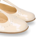 Girl T-BAR Mary Jane shoes in Ivory patent nappa leather.