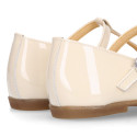 Girl T-BAR Mary Jane shoes in Ivory patent nappa leather.