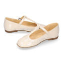 Girl T-BAR Mary Jane shoes in Ivory patent nappa leather.