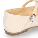 Girl T-BAR Mary Jane shoes in Ivory patent nappa leather.