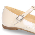 Girl T-BAR Mary Jane shoes in Ivory patent nappa leather.