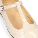 Girl T-BAR Mary Jane shoes in Ivory patent nappa leather.