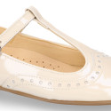 Girl T-BAR Mary Jane shoes in Ivory patent nappa leather.