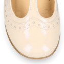 Girl T-BAR Mary Jane shoes in Ivory patent nappa leather.