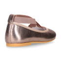 Laminated Nappa leather Girl Ballet flat shoes dancer style with elastic bands.