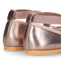 Laminated Nappa leather Girl Ballet flat shoes dancer style with elastic bands.