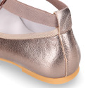 Laminated Nappa leather Girl Ballet flat shoes dancer style with elastic bands.