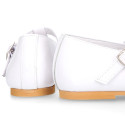 Little Girl T-Strap OKAA Mary Jane shoes in white patent leather.