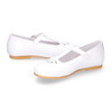 Little Girl T-Strap OKAA Mary Jane shoes in white patent leather.