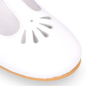 Little Girl T-Strap OKAA Mary Jane shoes in white patent leather.