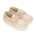 Little Linen canvas Boat shoes in Natural color.