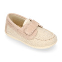 Little Linen canvas Boat shoes in Natural color.