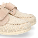 Little Linen canvas Boat shoes in Natural color.