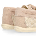 Little Linen canvas Boat shoes in Natural color.