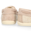 Little Linen canvas Boat shoes in Natural color.