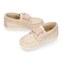 Little Linen canvas Boat shoes in Natural color.