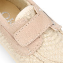 Little Linen canvas Boat shoes in Natural color.