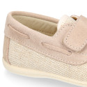 Little Linen canvas Boat shoes in Natural color.