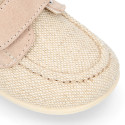 Little Linen canvas Boat shoes in Natural color.